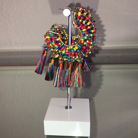 Multicolored Beaded Tassel Earrings - Picture 4 of 6